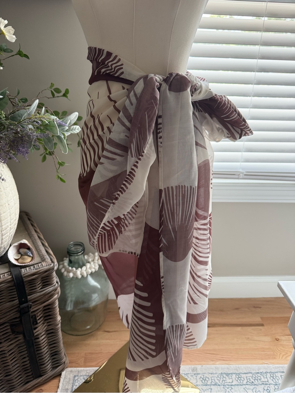 Women’s Cream & Brown Tropical Print Swim Sarong